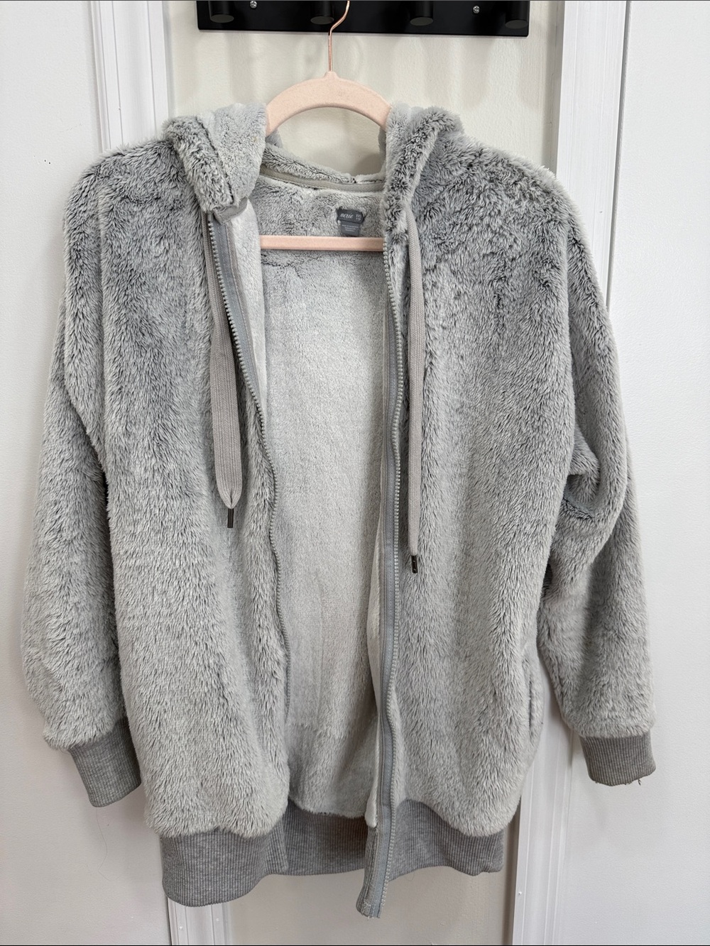 aerie Plush Hooded Zip Jacket in Light Gray